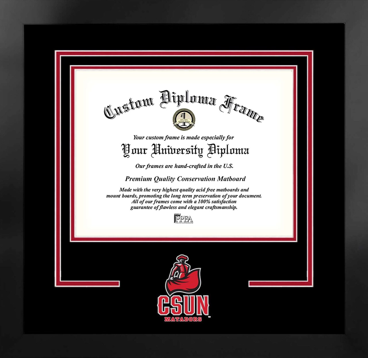 California State University, Northridge 11w x 8.5h Spirit Diploma Manhattan Black Frame with Bonus Campus Images Lithograph (value savings $59)